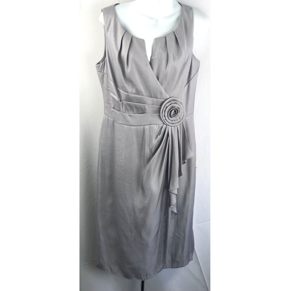NWT Liliana Silky Sleeveless Mock Wrap Dress 12 Gray Satin Pleat Drape Midi